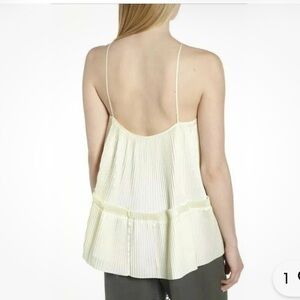 LEWIT Womens Pleated Swing Tank Top Blouse Yellow Green Sz M Coastal City Beach